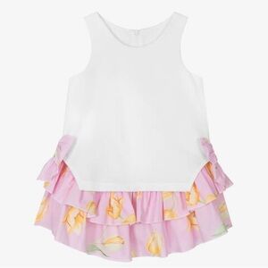 Balloon Chic White and Floral Ruffle Dress